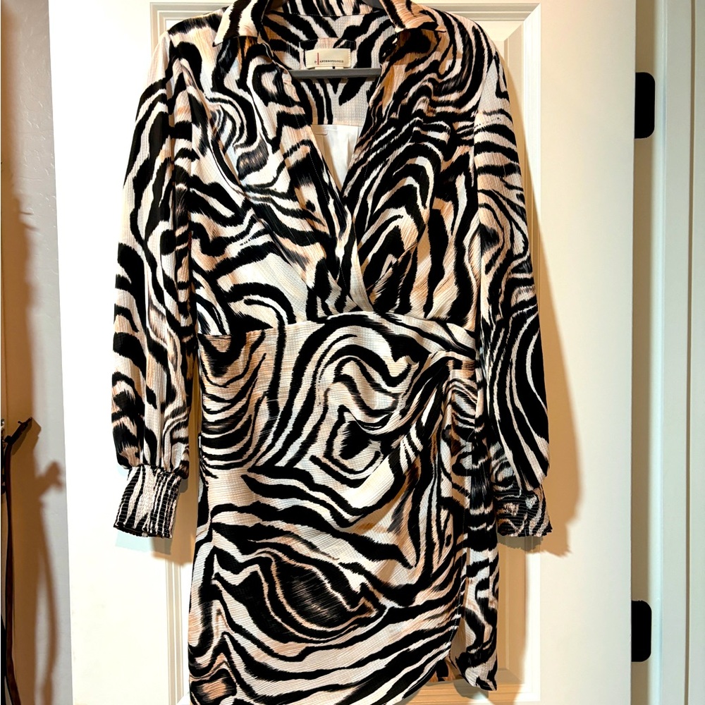 Anthropologie faux wrap dress mini animal print